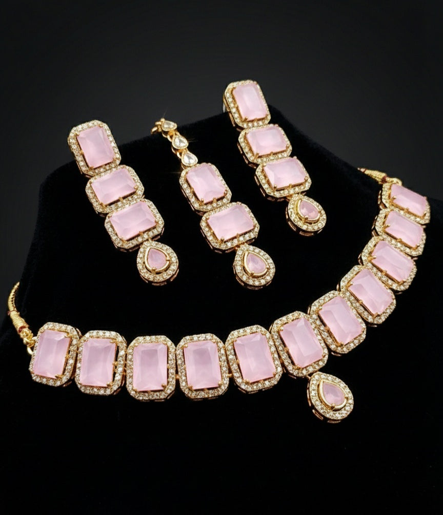 Semi-Gem Oxidised Guluband Set